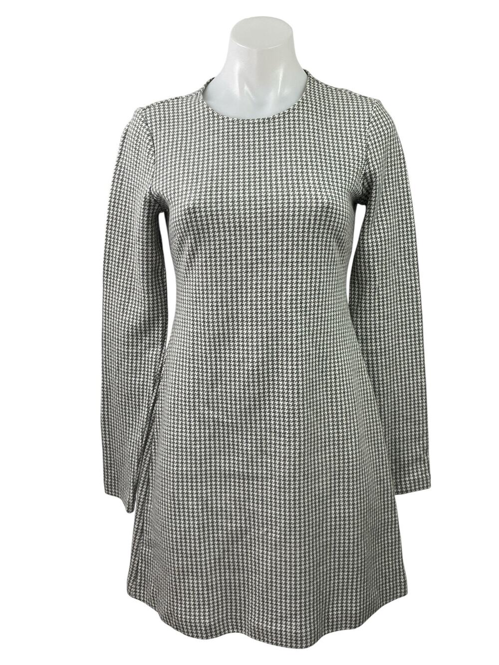 C Wonder Black White Houndstooth Long Sleeve Mini A-Line Sheath Sweater Dress XS